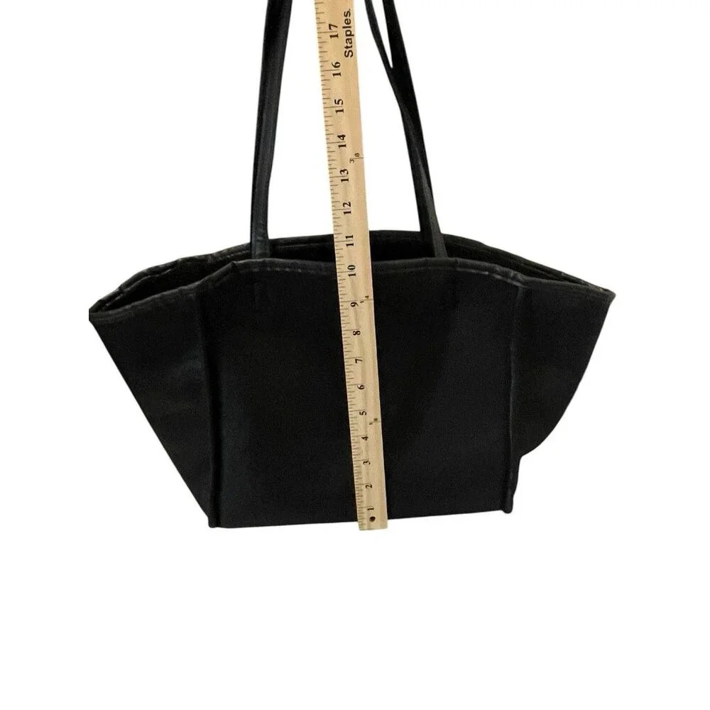Neiman Marcus Black Faux Leather Reversible Sherpa Lined Large Tote Shoulder Bag
